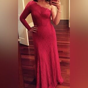 BCBGMaxAzria Red One-Shoulder Lace Dress